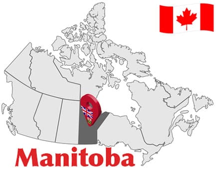 Province Manitoba on a Map and the Flag of Canada