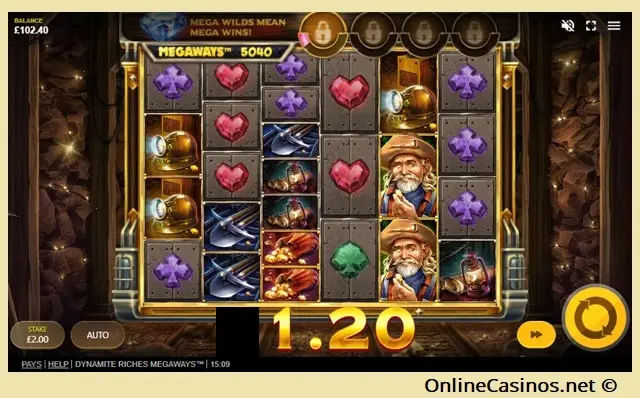 Dynamite Riches Megaways Slot Machine Screenshot of Playing